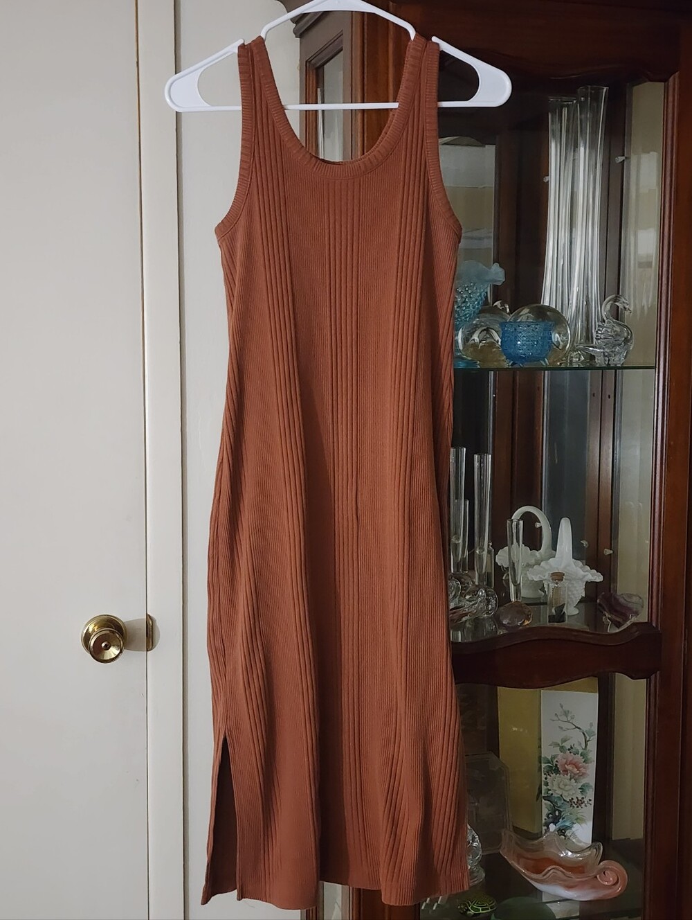 a new day Ribbed Tank Midi Dress in Burnt Orange